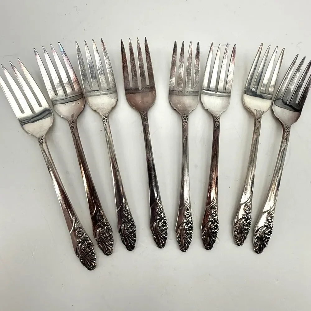 Oneida Community Evening Star Silverplate Salad Dessert Forks 1950s Lot of 8